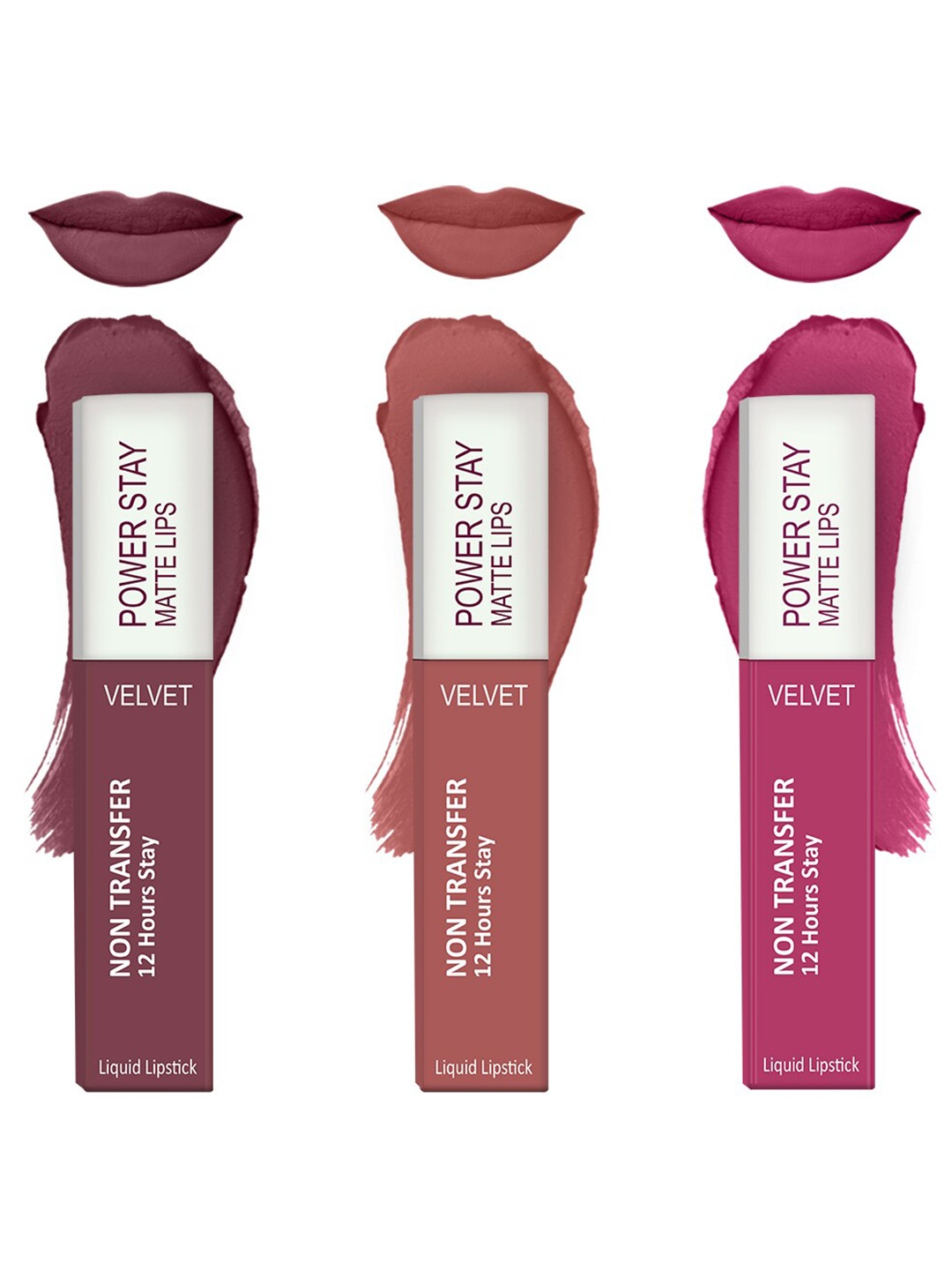 

Forsure Set of 3 Power Stay Matte Lips Non-Transfer 12 Hours Stay Velvet Matte Liquid Lipstick - Mauve Matte 23 - Peach Nude 21 - Pink Blush 10