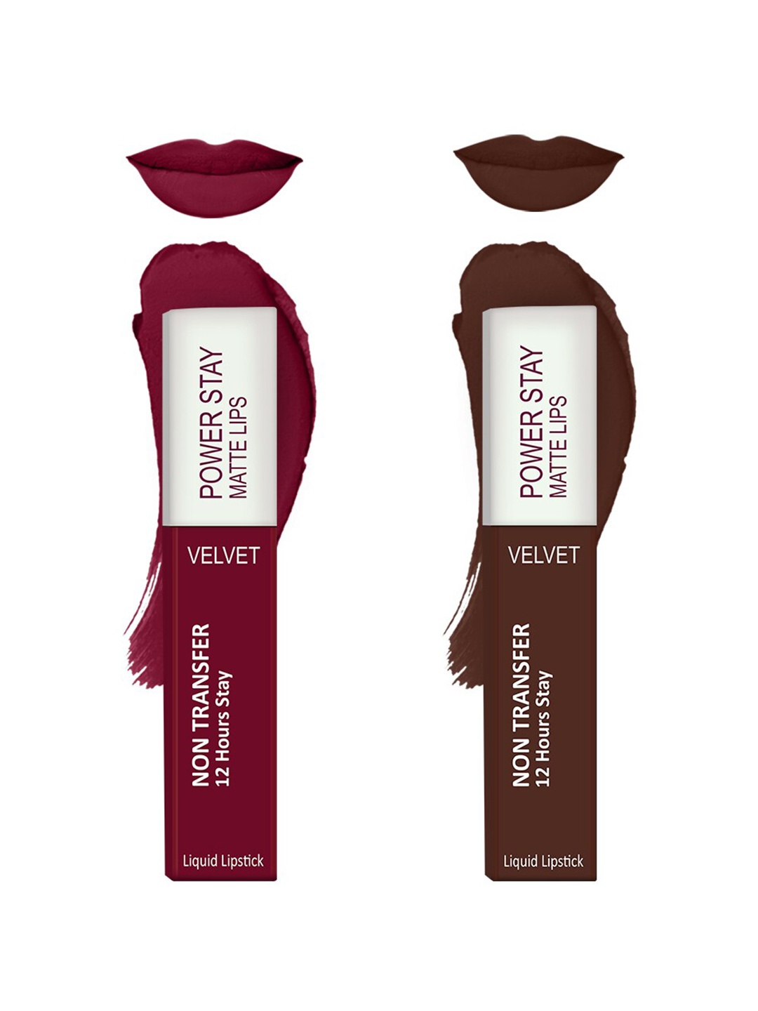 

Forsure Set of 2 Power Stay Matte Lips Non-Transfer 12 Hours Stay Velvet Matte Liquid Lipstick - Cherry Maroon 09 - Deep Brown 16, Burgundy