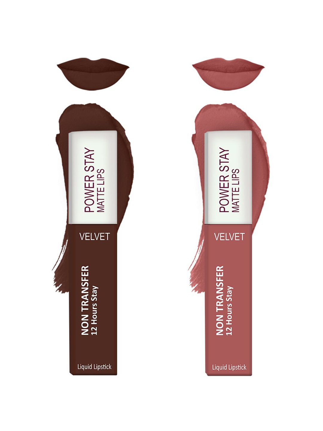 

Forsure Set of 2 Power Stay Matte Lips Non-Transfer 12 Hours Stay Velvet Matte Liquid Lipstick - Deep Brown 16 - Peach Nude 21