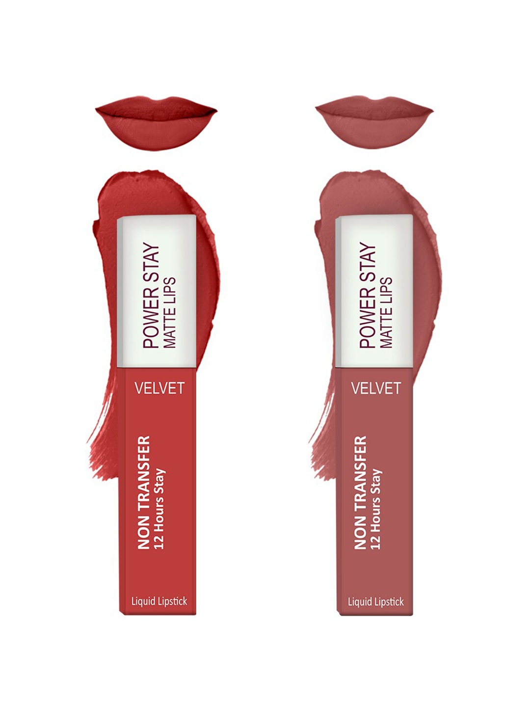 

Forsure Set of 2 Power Stay Matte Lips Non-Transfer 12 Hours Stay Velvet Matte Liquid Lipstick - Bright Red 01 - Peach Nude 21