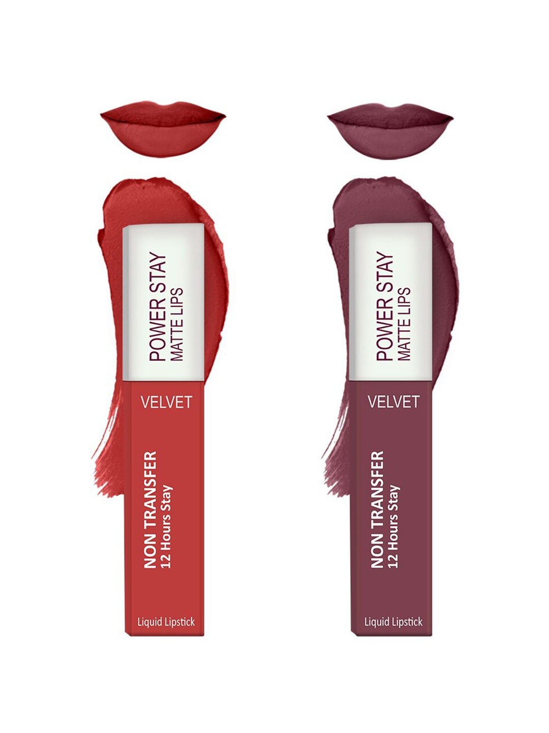 

Forsure Set of 2 Power Stay Matte Lips Non-Transfer 12 Hours Stay Velvet Matte Liquid Lipstick - Bright Red 01 - Mauve Matte 23