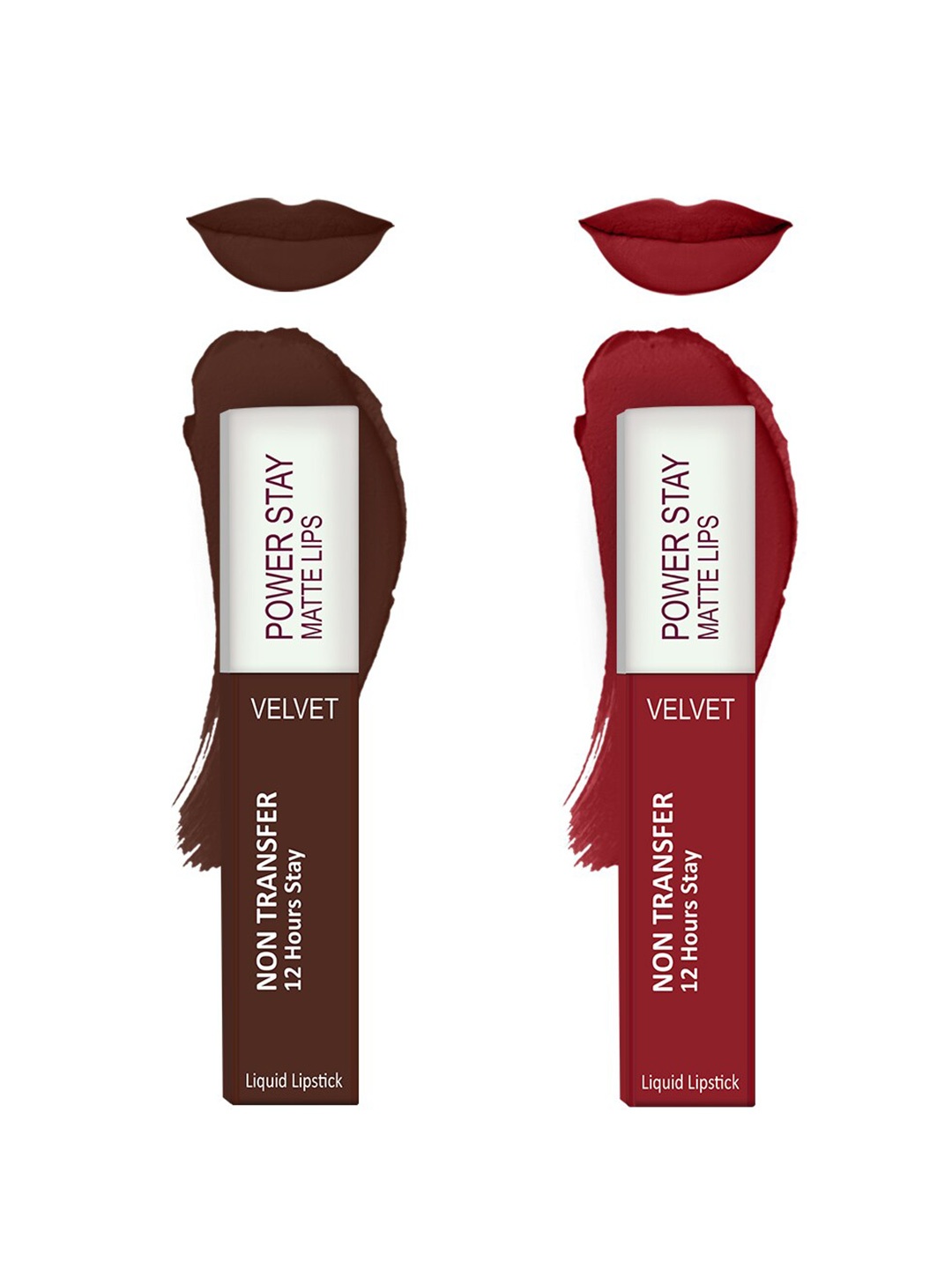 

Forsure Set of 2 Power Stay Matte Lips Non-Transfer 12 Hours Stay Velvet Matte Liquid Lipstick - Deep Brown 16 - Deep Red 22, Coffee brown