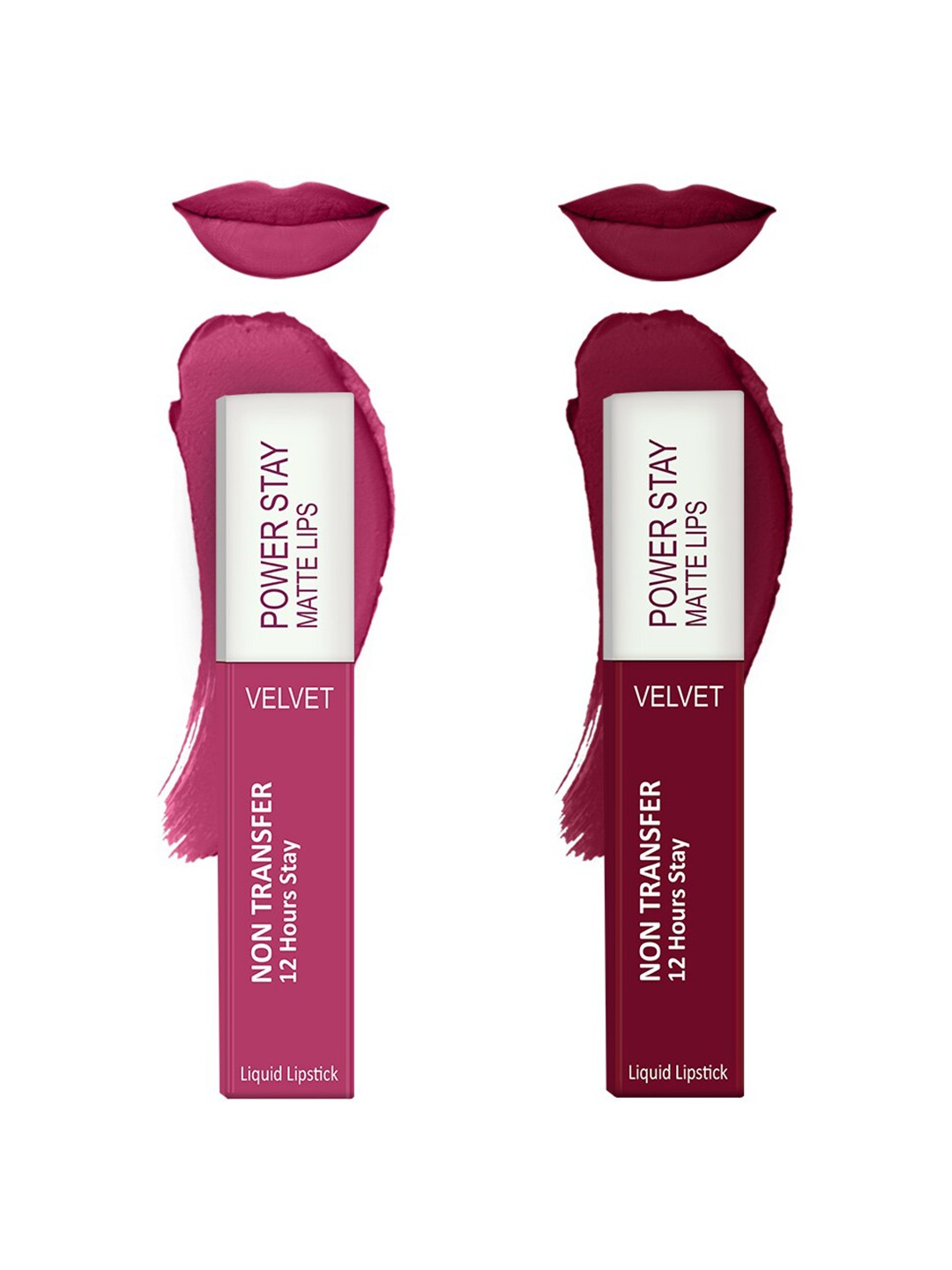 

Forsure Set of 2 Power Stay Matte Lips Non-Transfer 12 Hours Stay Velvet Matte Liquid Lipstick - Pink Blush 10 - Cherry Maroon 09