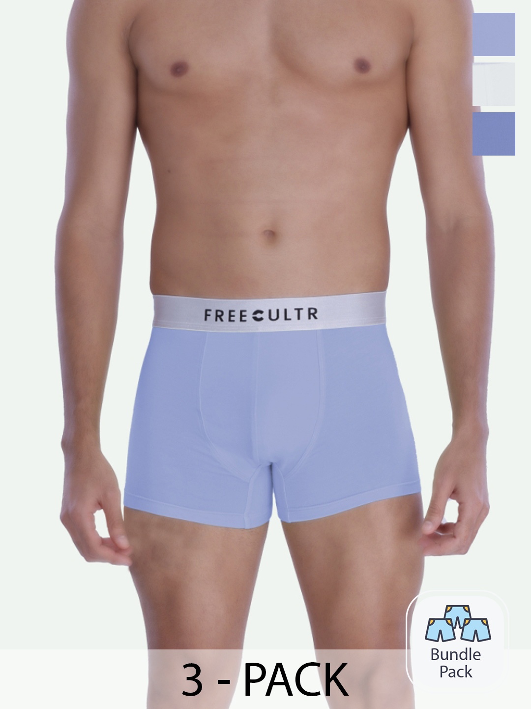 

FREECULTR Men Pack Of 2 Grey & Blue Anti Bacterial Trunks