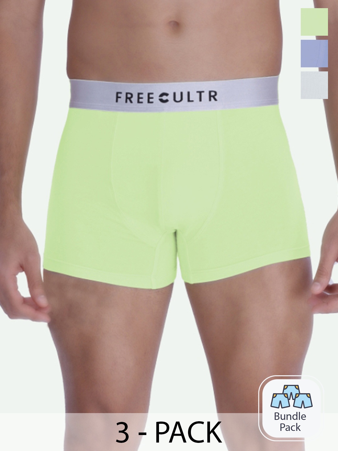 

FREECULTR Men Pack Of 3 Solid Anti Bacterial Trunks, Blue