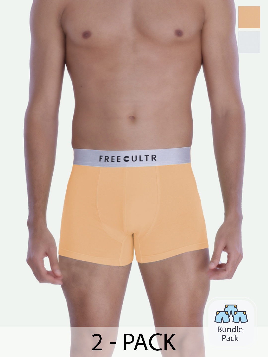 

FREECULTR Men Pack Of 2 Grey & Orange Coloured Solid Anti Bacterial Trunks