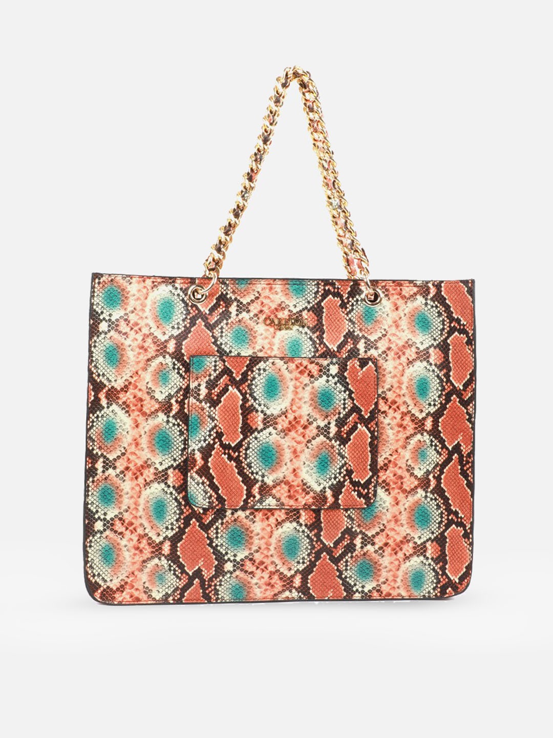 

Carlton London Women Tan & Blue Animal Printed Oversized Shopper Tote Bag