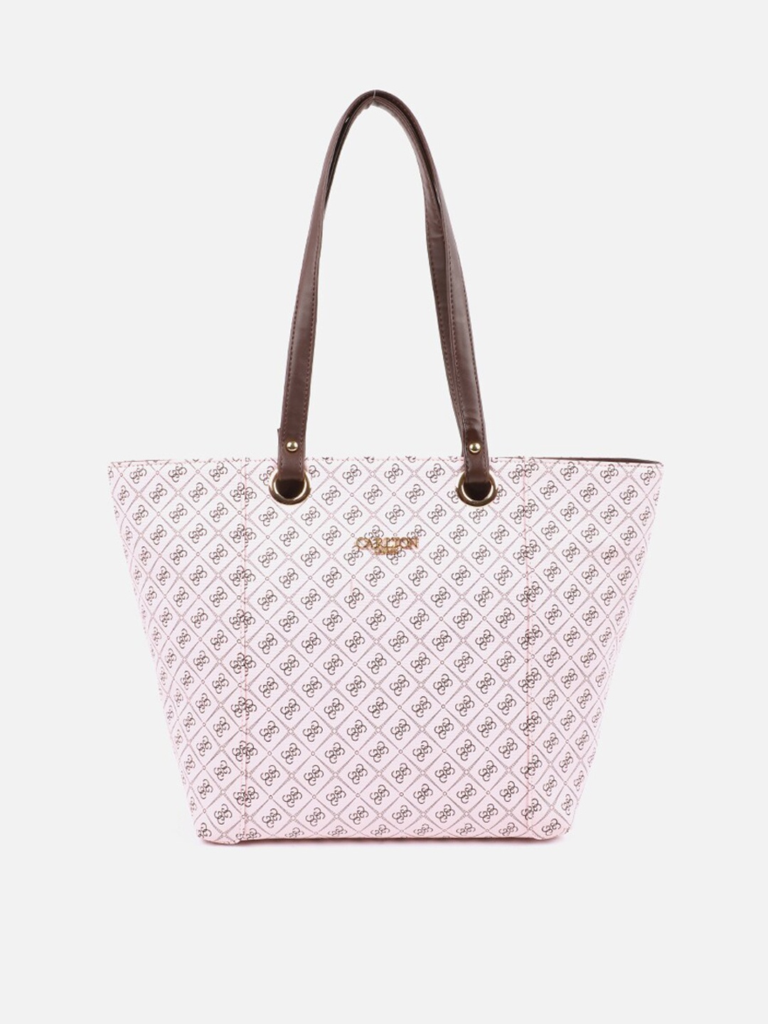 

Carlton London Women Pink & Coffee Brown Printed Oversized Swagger Tote Bag