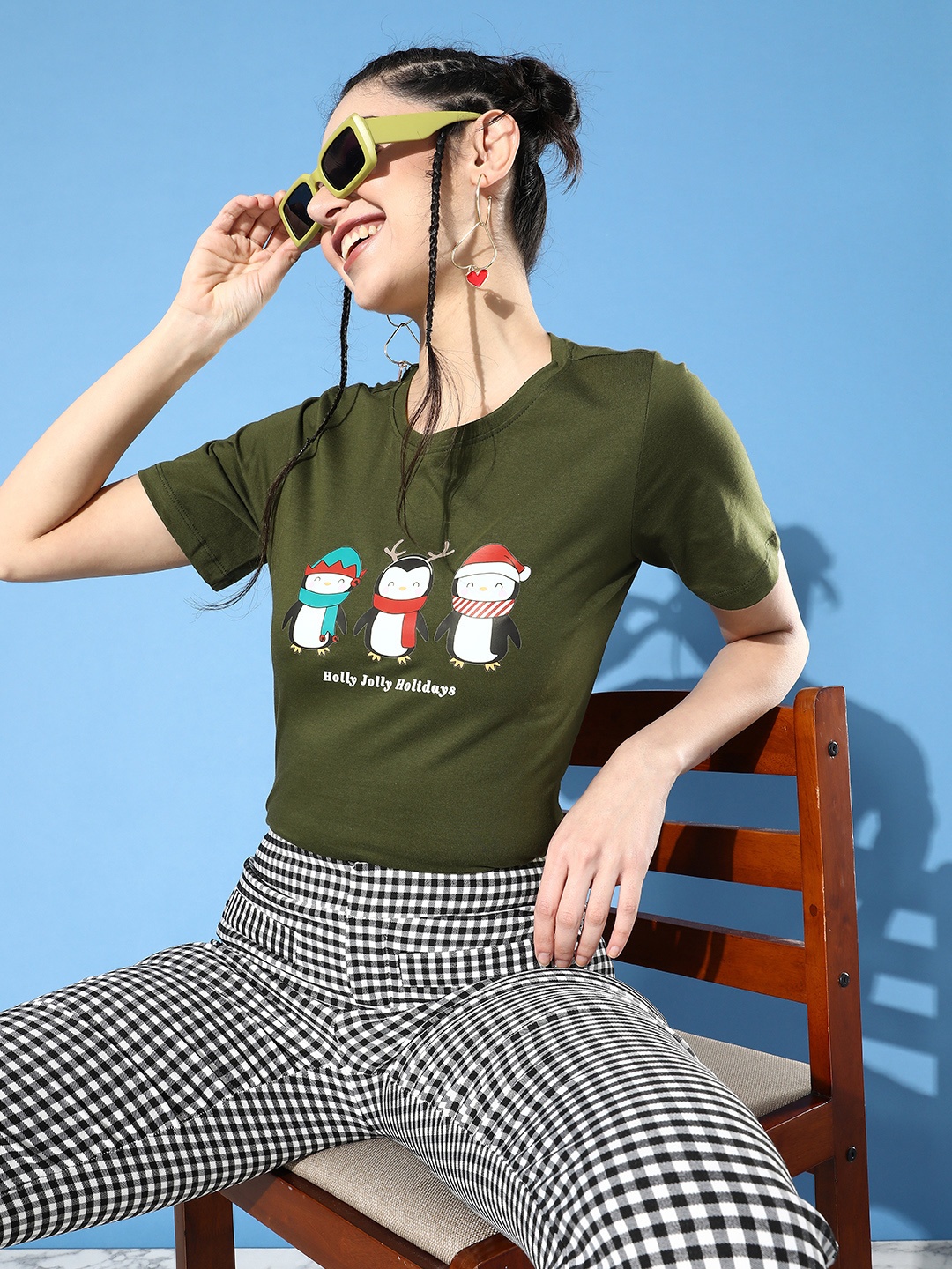 

Mast & Harbour Women Printed Pure Cotton T-shirt, Olive