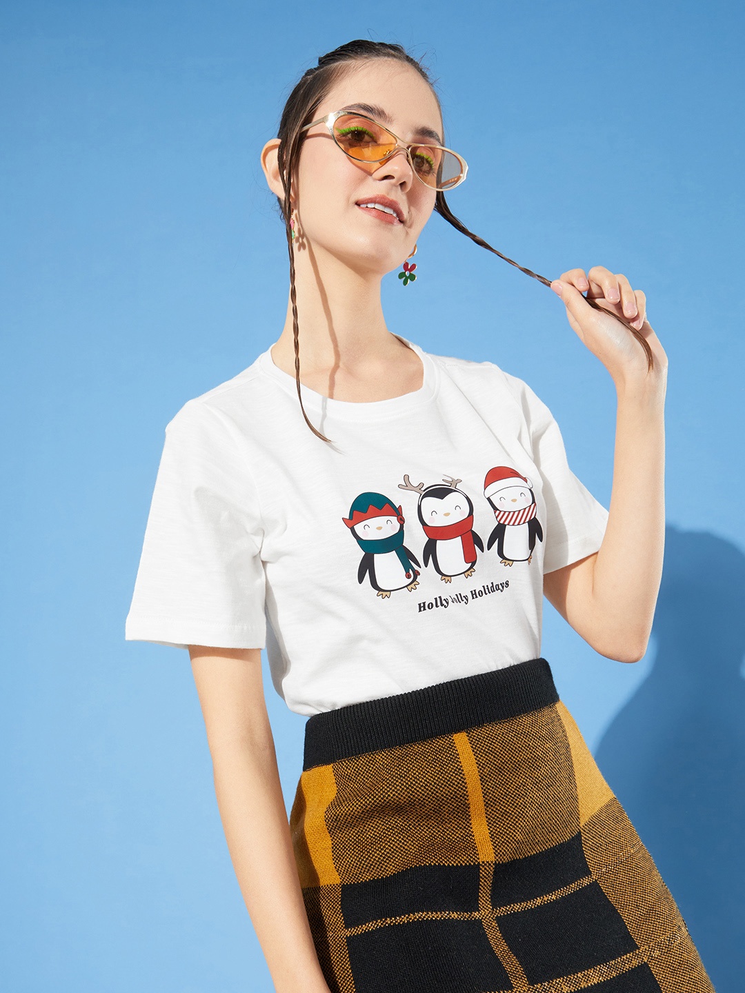 

Mast & Harbour Women Printed Pure Cotton T-shirt, White