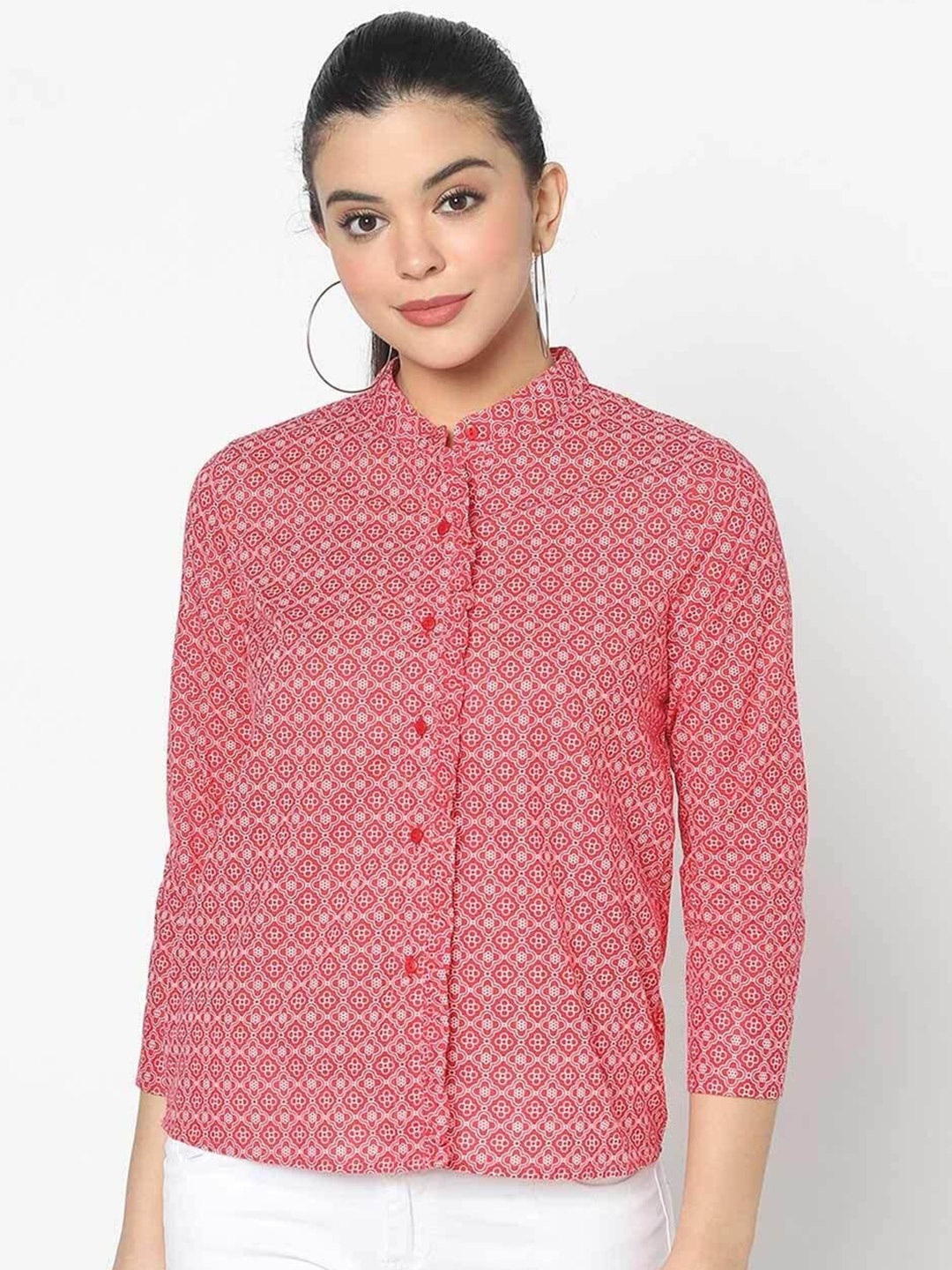 

SQew Women Pink Printed Pure Cotton Casual Shirt