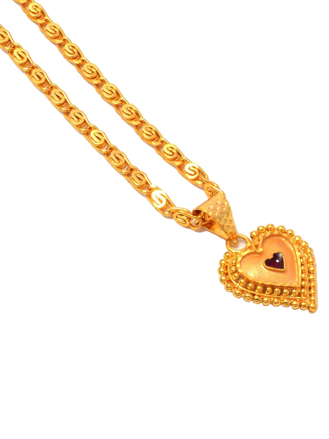 

Jewar Mandi Unisex Gold-Tonned Gold-Plated Heart Shaped Pendant With Chain