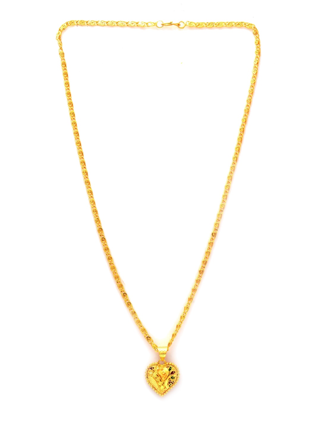 

Jewar Mandi Unisex Gold-Tonned Gold Plated Heart shaped Pendant With Chain