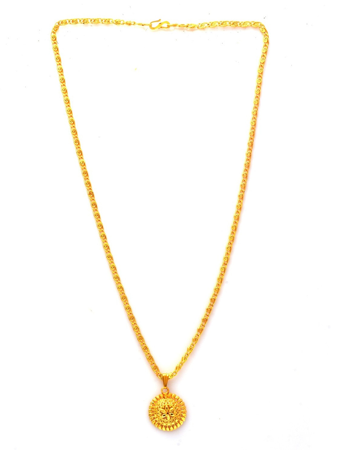 

Jewar Mandi Unisex Gold-Tonned Gold-Plated Circular Textured Pendant With Chain