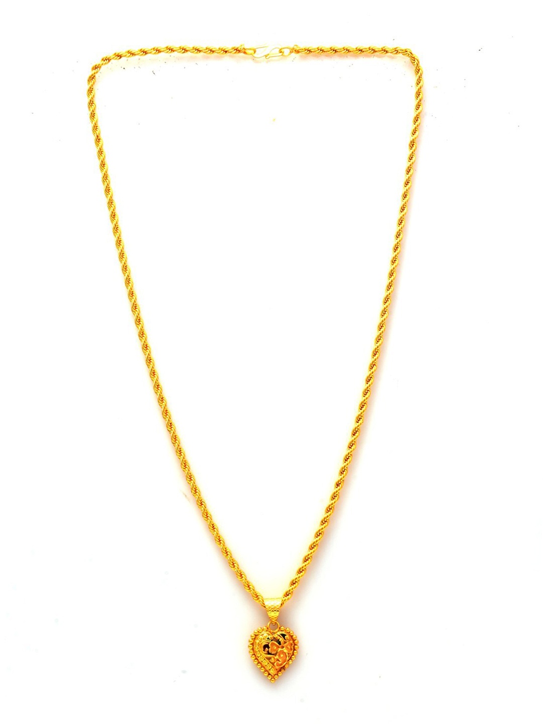 

Jewar Mandi Unisex Gold-Tonned Gold-Plated Heart Shaped Pendant With Chain