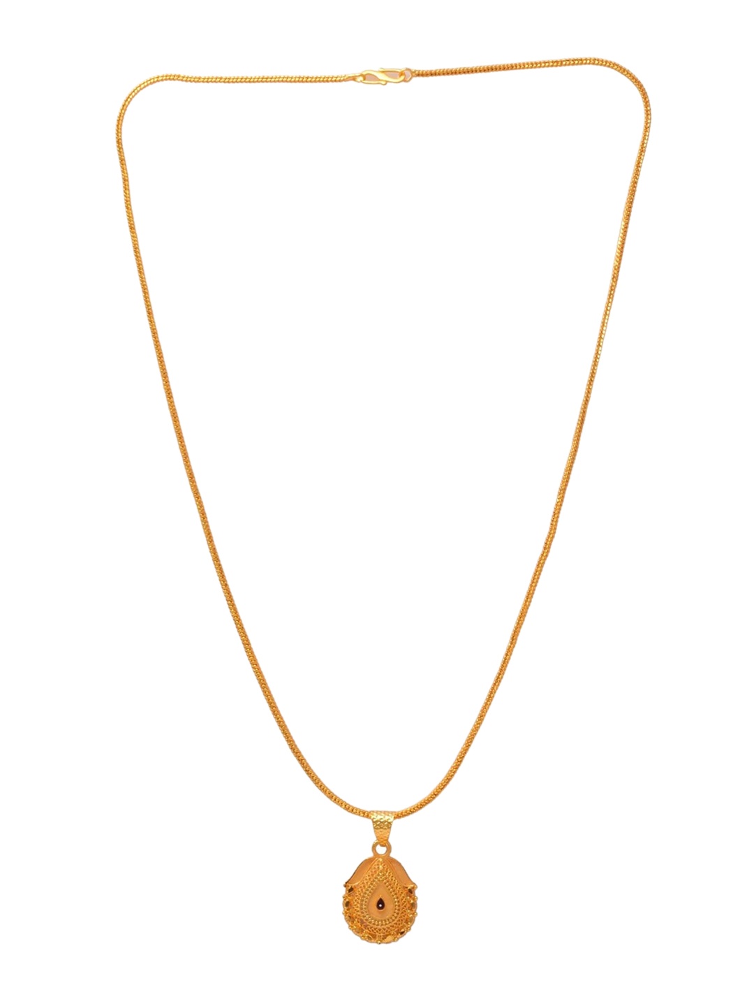 

Jewar Mandi Unisex Gold-Tonned Gold-Plated Oval Pendant With Chain