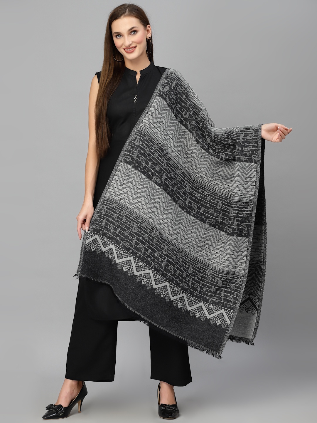 

Style Quotient Women Woven-Design Pure Acrylic Shawl, Grey