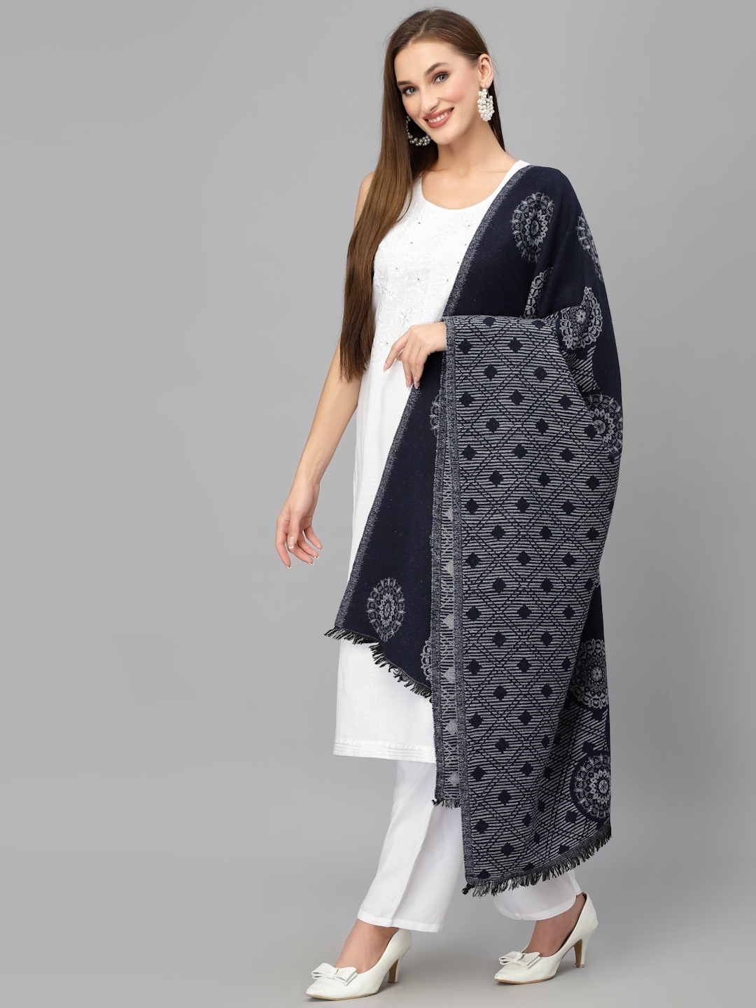 

Style Quotient Women Navy Blue Woven Design Shawl