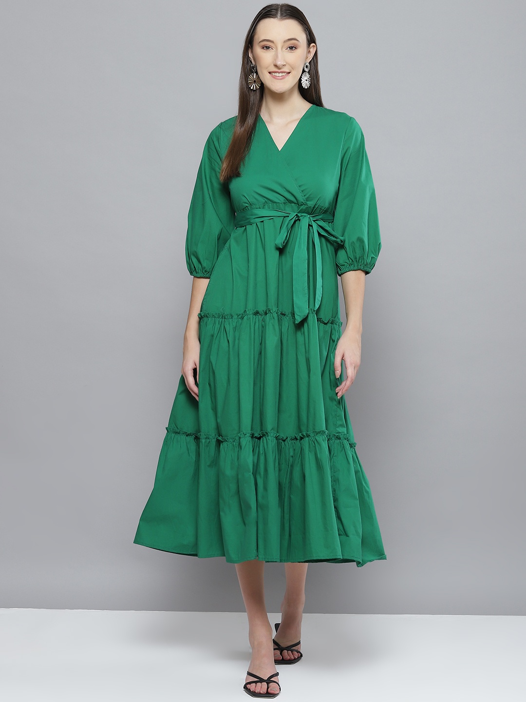 

Femella Women Green Wrap Midi Dress