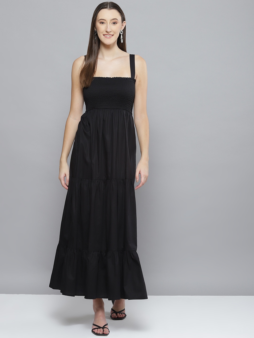 

Femella Women Black Smocked Maxi Dress