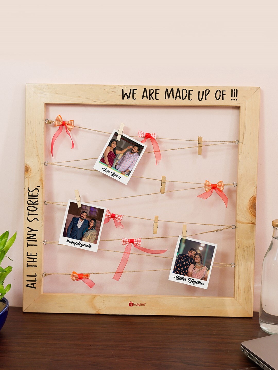 

Indigifts Valentine Day Quotes Photo Story Board Frame With String, Brown