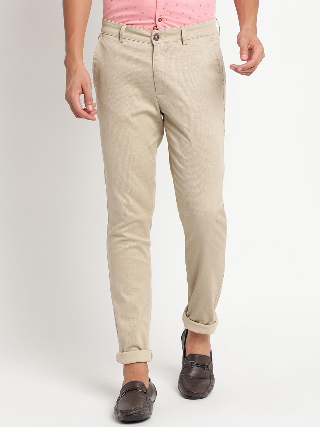 

Turtle Men Beige Relaxed Tapered Fit Chinos Trousers
