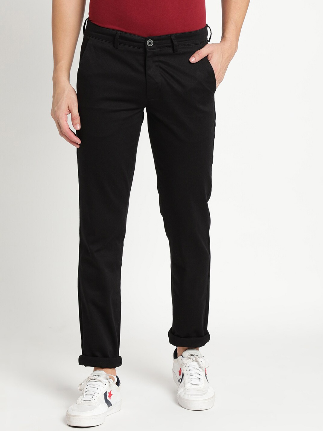 

Turtle Men Black Relaxed Skinny Fit Trousers