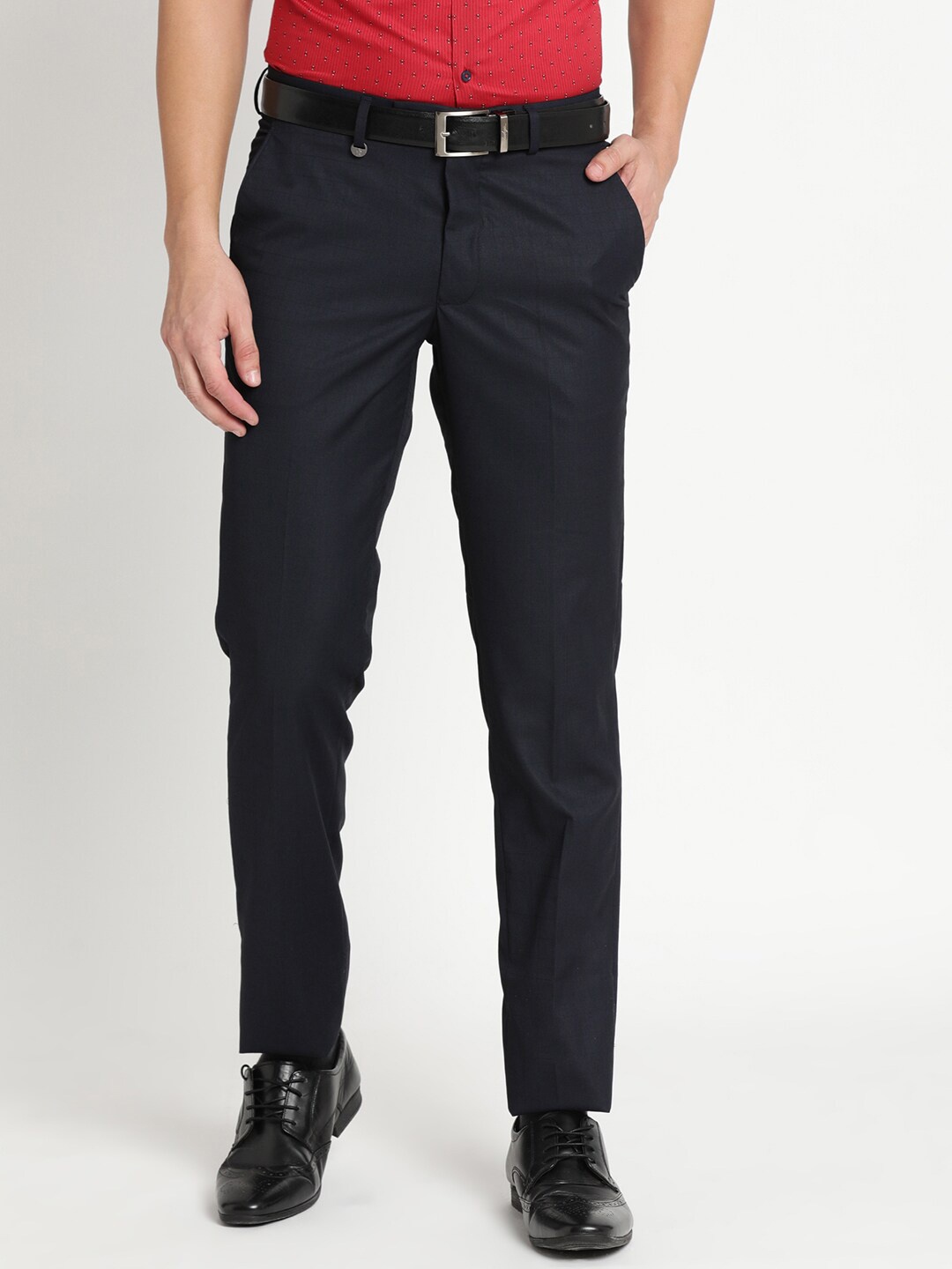

Turtle Men Navy Blue Tailored Slim Fit Formal Trousers