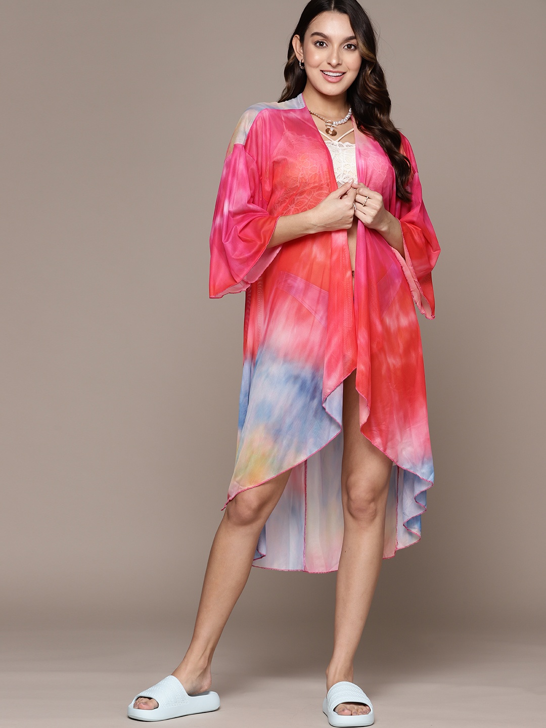 

URBANIC Women Dyed Effect Cover-Up Shrug, Pink