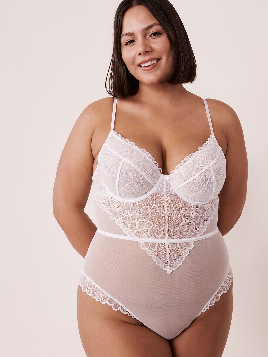 

La Vie en Rose Women White Self-Design Teddy Bodysuit