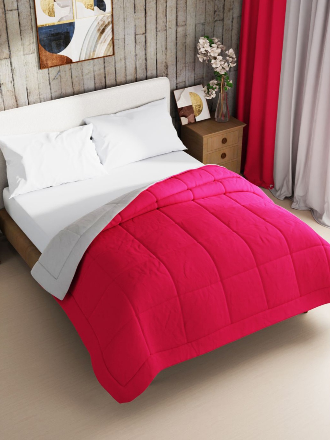 

BIANCA Pink & Off White AC Room 350 GSM Double Bed Quilt