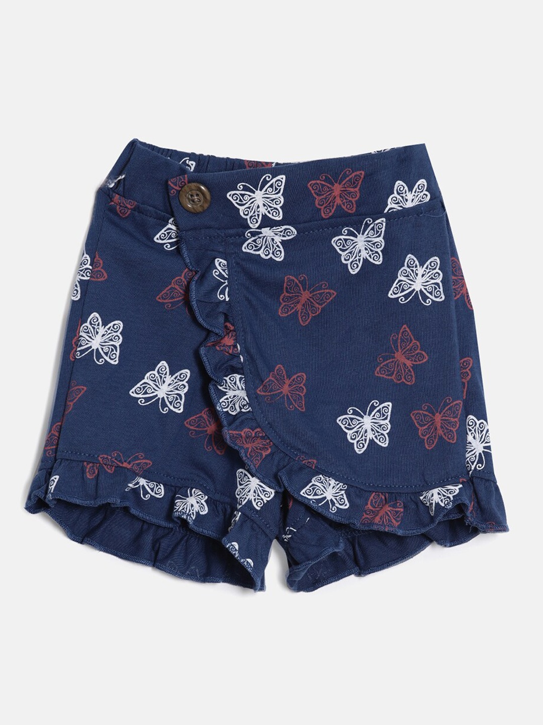 

Kryptic Girls Navy Blue Cotton Floral Printed Shorts