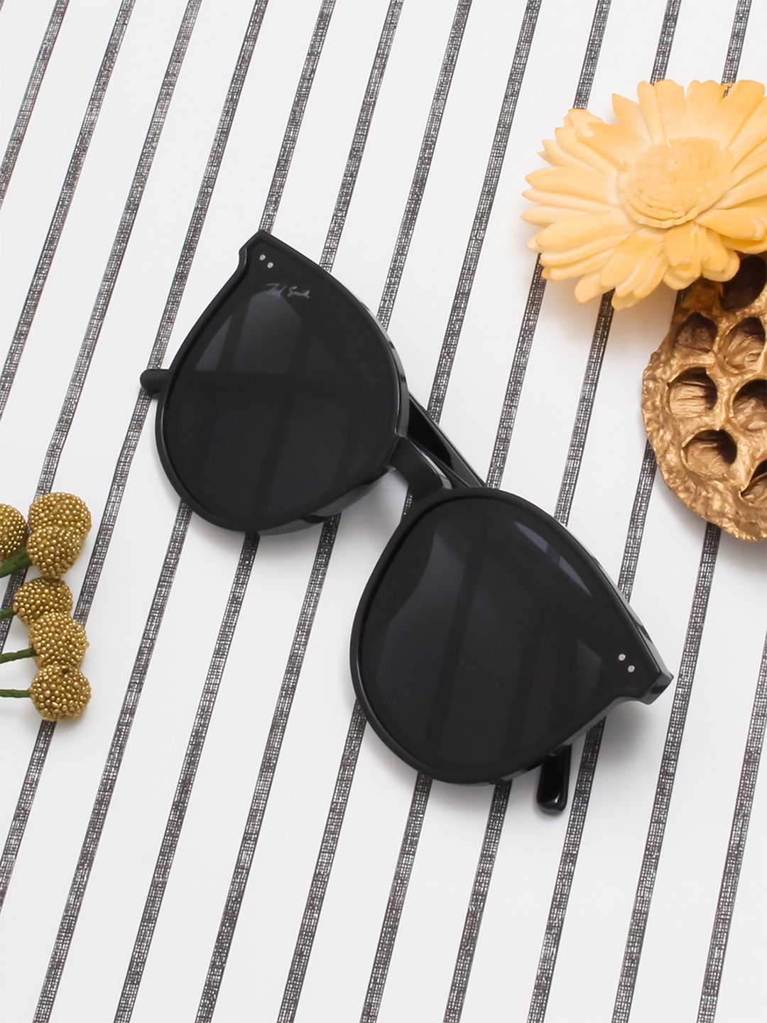 

Ted Smith Unisex Grey Lens & Black Round Sunglasses with UV Protected Lens