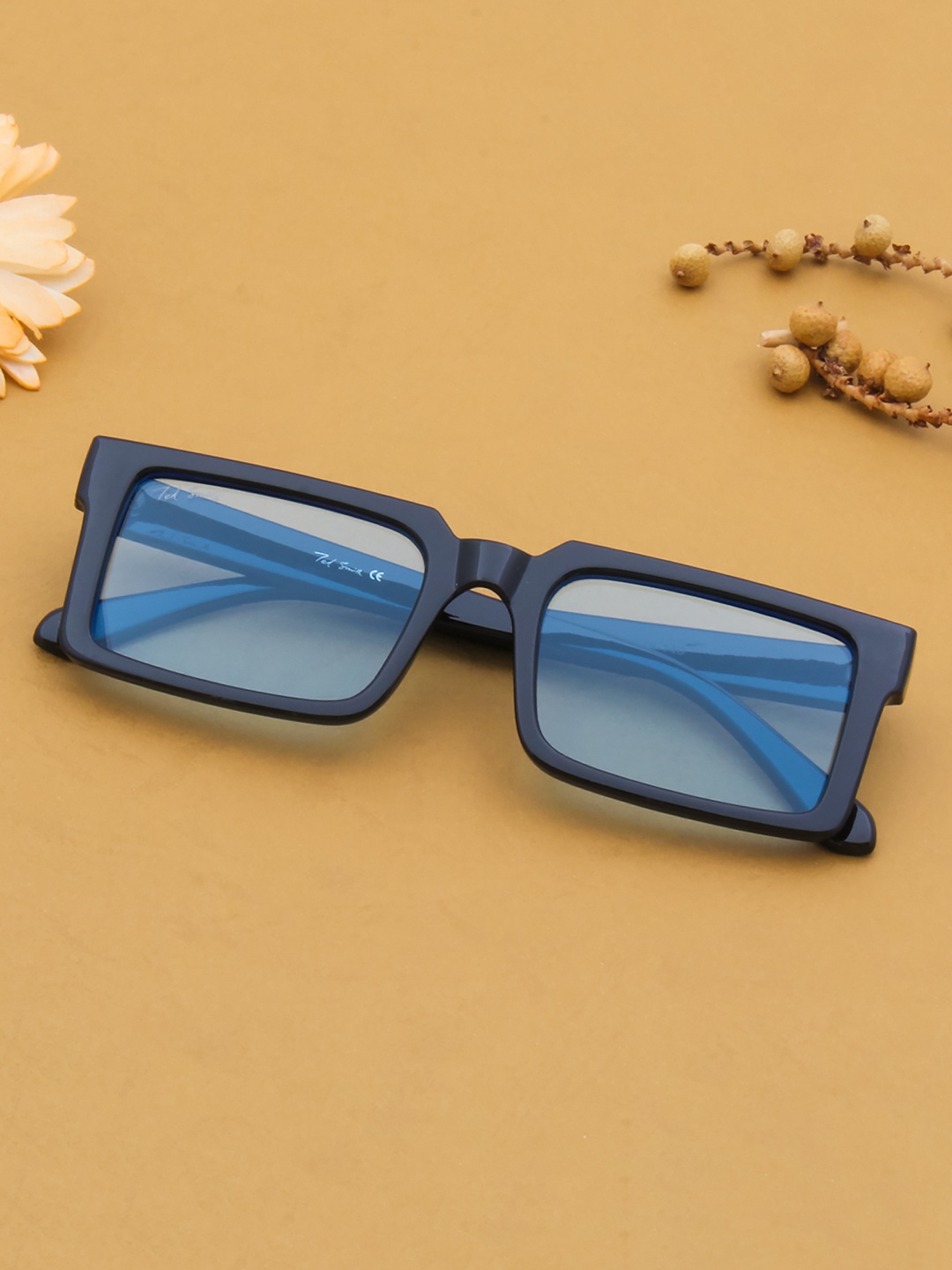 

Ted Smith Unisex Blue Lens & Black Square Sunglasses with UV Protected Lens