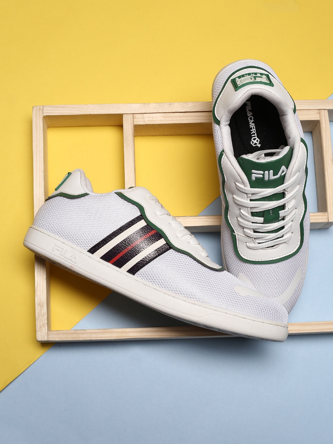 

FILA Women White Striped PU Lace-Ups Sneakers