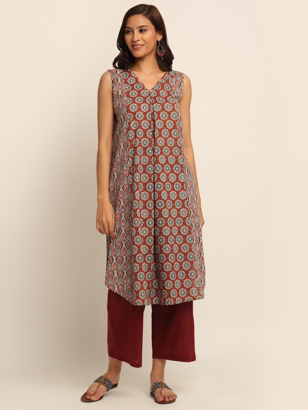 

EK BY EKTA KAPOOR Women Brown Cotton Printed Flared Style Kurta