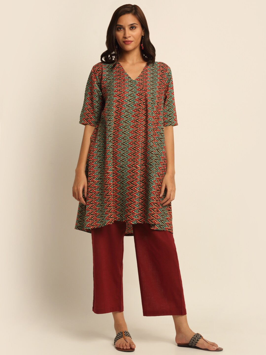 

EK BY EKTA KAPOOR Women Brown & Maroon Ethnic Motifs Printed Indie Prints Kurta
