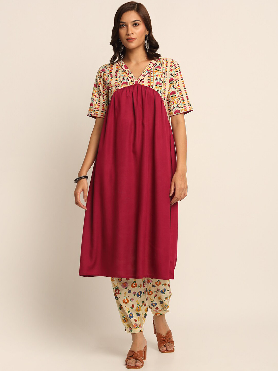 

EK BY EKTA KAPOOR Women Maroon Mix & Match Empire Seam Rayon Kurta