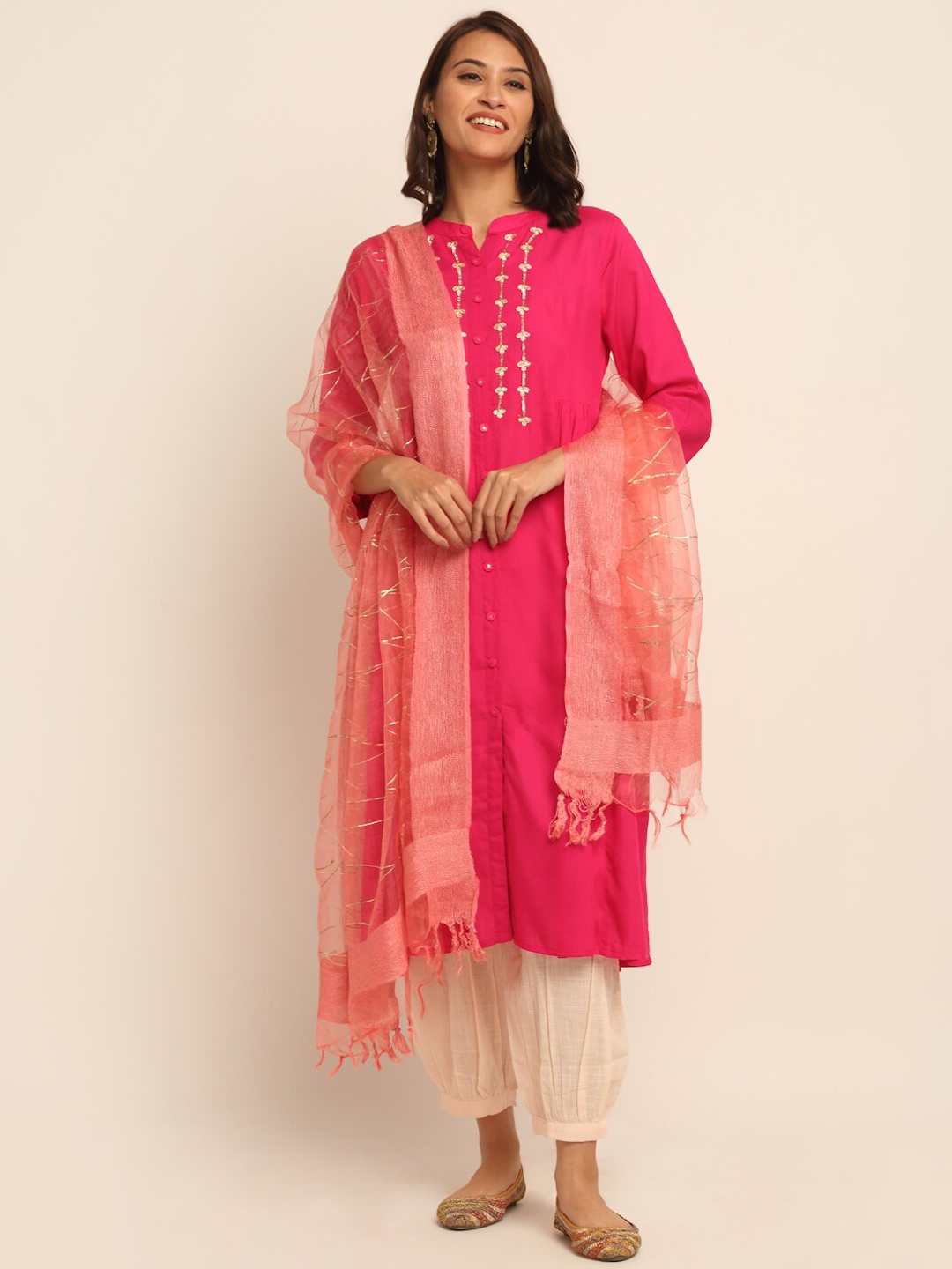 

EK BY EKTA KAPOOR Women Fuchsia Festive Rayon Kurta With Gota Patti Work