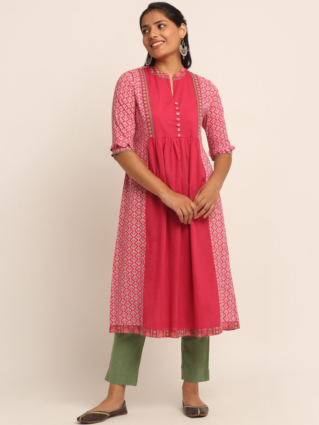 

EK BY EKTA KAPOOR Women Pink Colourblocked Pure Cotton Anarkali Kurta