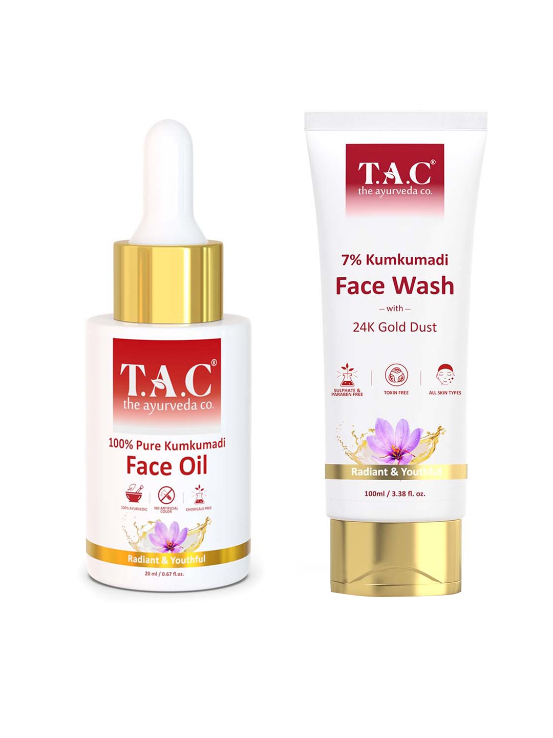 

TAC - The Ayurveda Co. Combo Of Pure Kumkumadi Face Oil 20 ml & Face Wash 100 ml, White