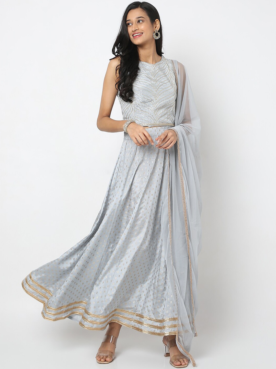 

Ethnicity Blue Embroidered Ready to Wear Lehenga & Choli