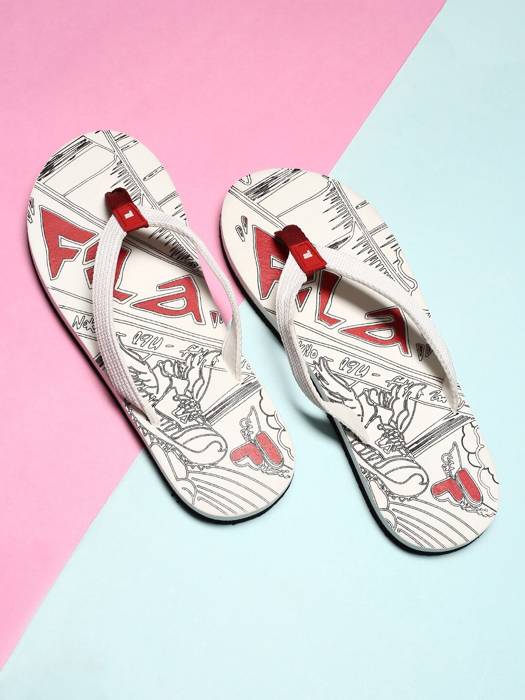 

FILA Men White & Red Printed Rubber Thong Flip-Flops