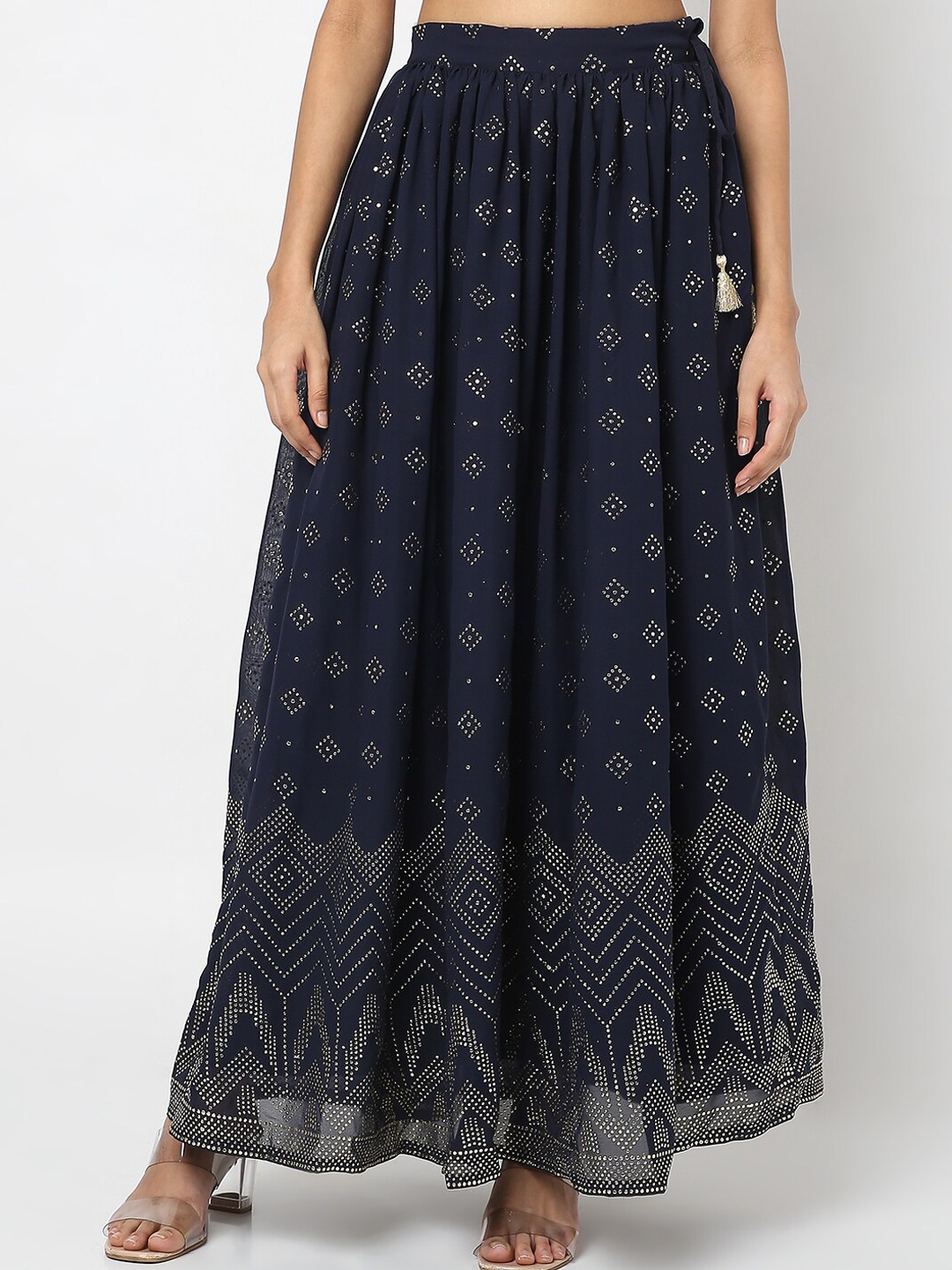 

Ethnicity Women Navy Blue Embellished Maxi Skirt