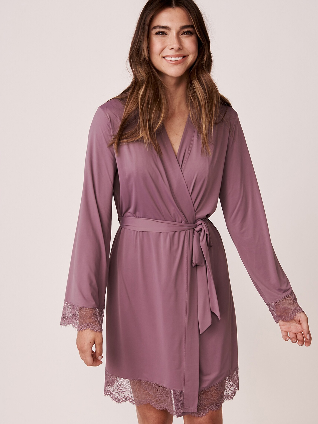 

La Vie en Rose Women Purple Solid Kimono Robe