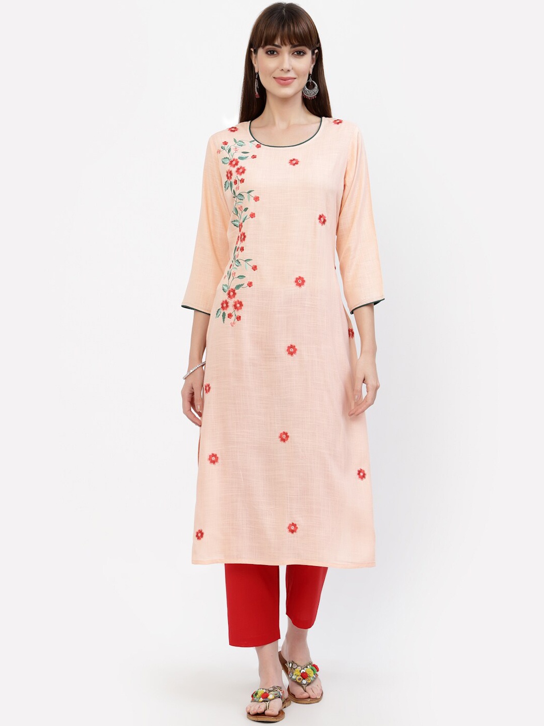

YELLOW CLOUD Women Pink Floral Thread Work Kurta