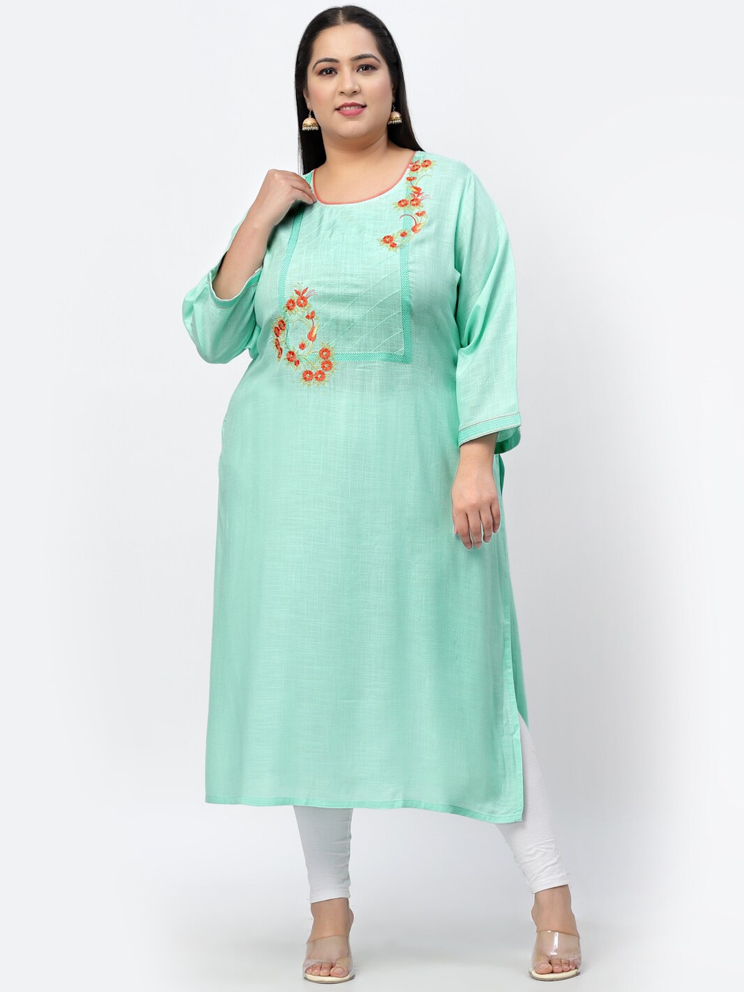 

YELLOW CLOUD Women Green Solid Yoke Design Straight Fit Kurta