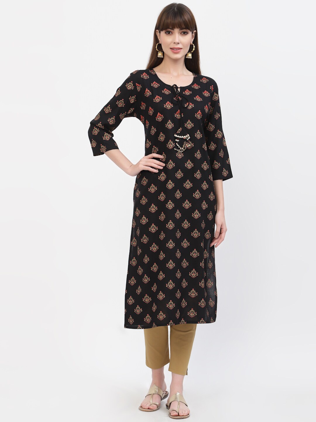 

YELLOW CLOUD Women Black Ethnic Motifs Printed Straight Fit Kurta