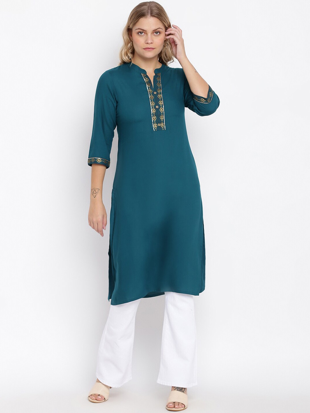 

abof Women Teal Yoke Design Kurta