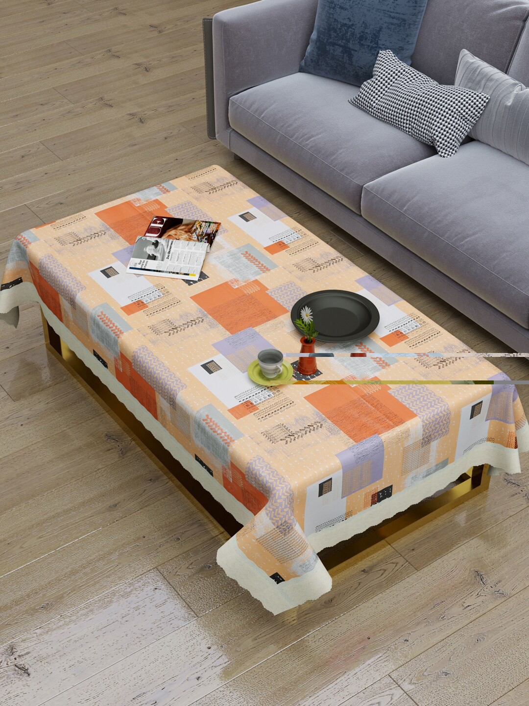 

Clasiko Orange & Grey Printed 2-Seater Rectangle Table Cover